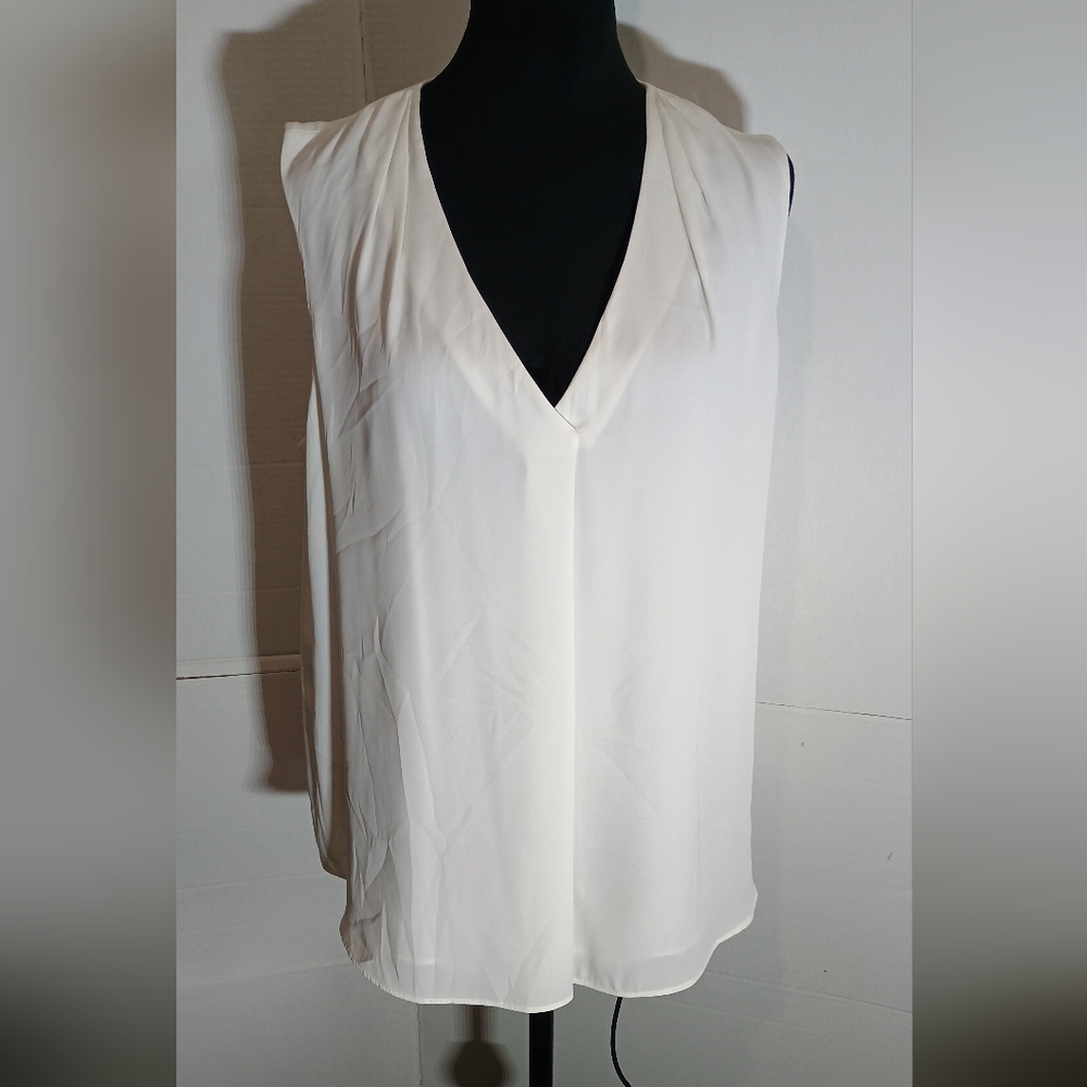 White House Black Market V-Neck White Blouse Size 10